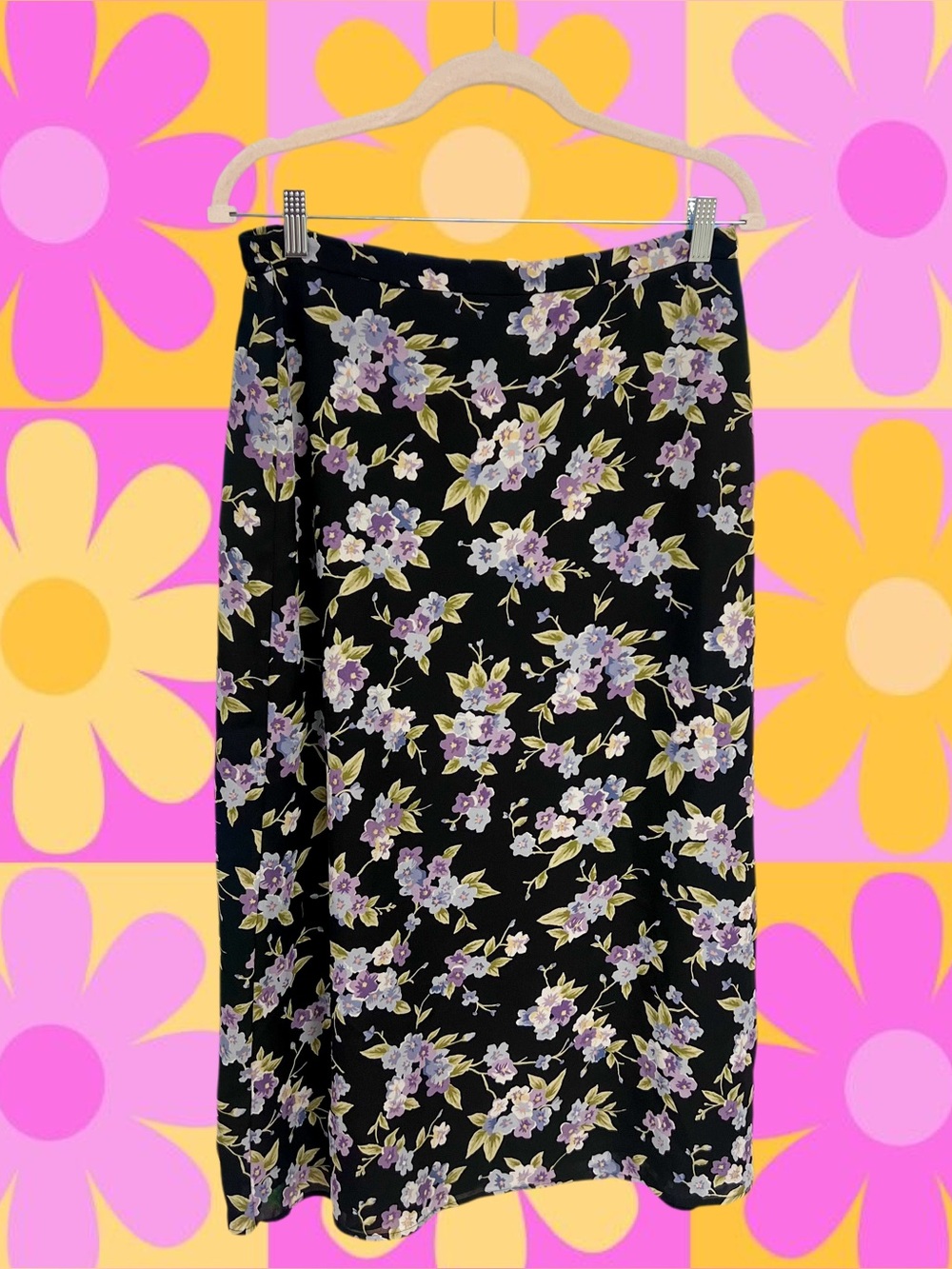 Vintage Villager Petite A Liz Claiborne Company black skirt with purple flowers